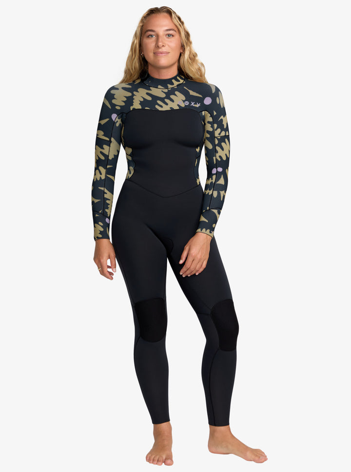 Roxy Damen Neoprenanzug 4/3mm Swell Natural Backzip - Black Flora