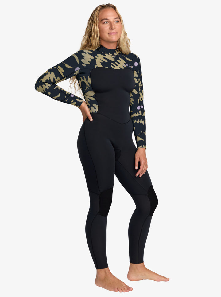 Roxy Damen Neoprenanzug 4/3mm Swell Natural Backzip - Black Flora