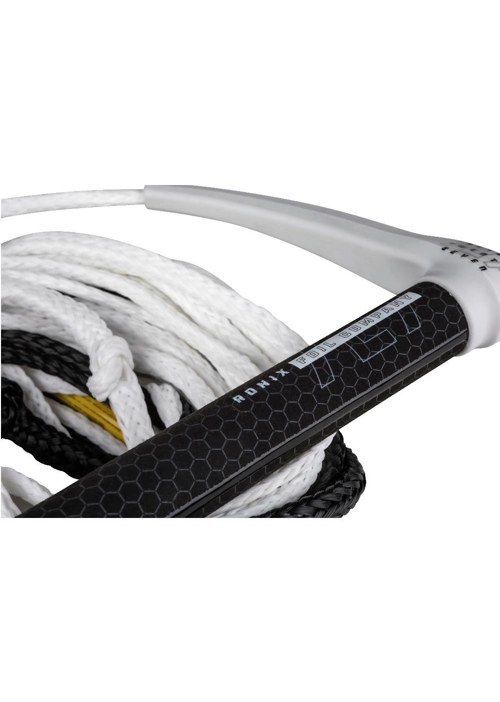 Ronix Handle 727 Foil Combo Package handle and rope, black and white color, with multi-section mainline for foiling.