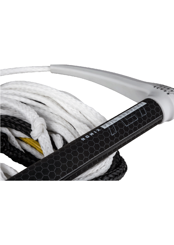 Ronix Handle 727 Foil Combo Package handle and rope, black and white color, with multi-section mainline for foiling.