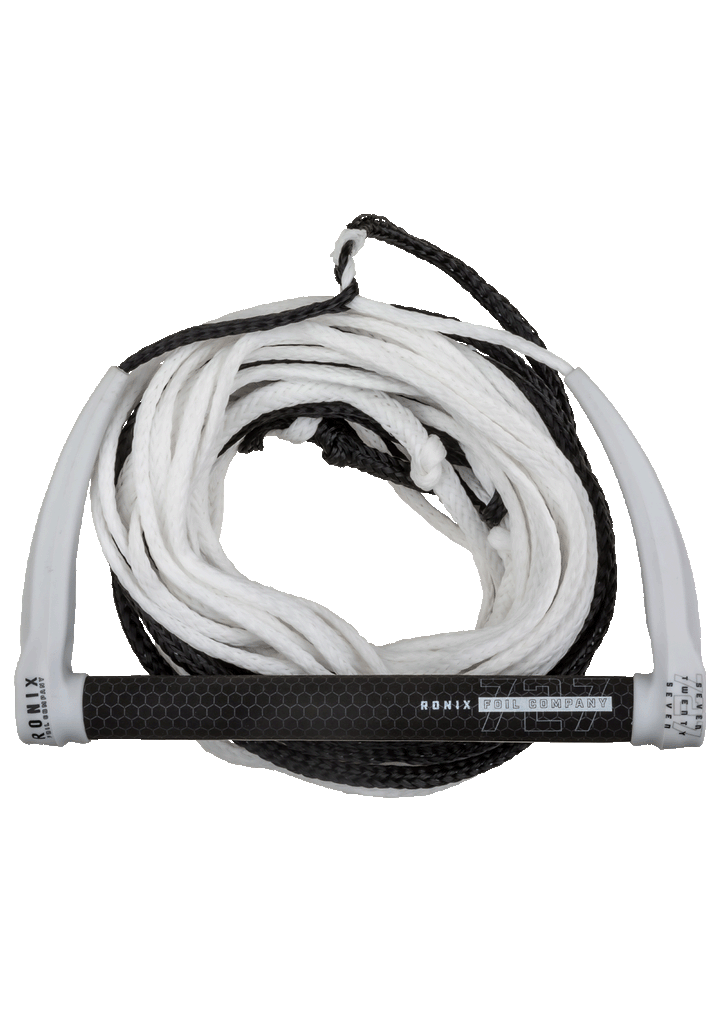 Ronix Handle 727 Foil Combo Package in Black and White featuring a 13” wide handle and low stretch PE multi section mainline for foiling.