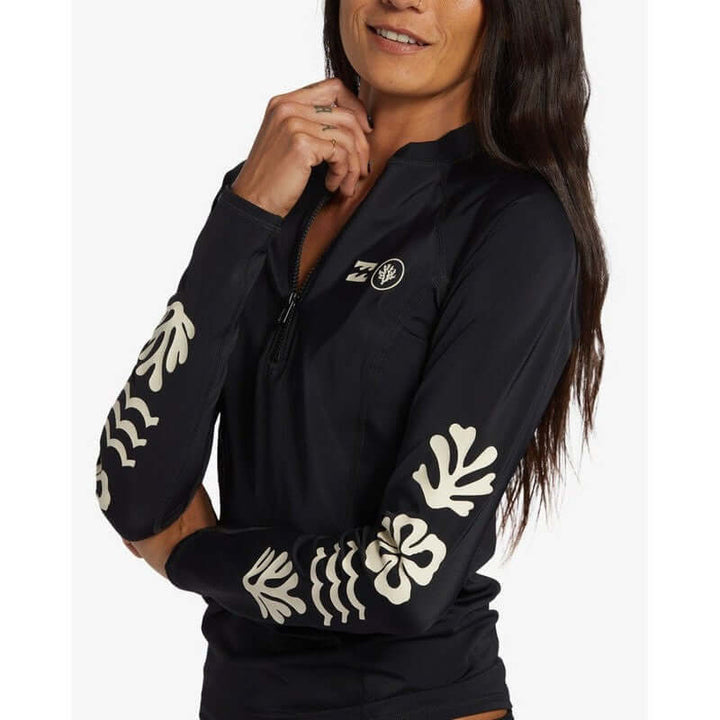 Billabong Damen Coral Gardeners Langärmliger Rashguard - Black Pebble