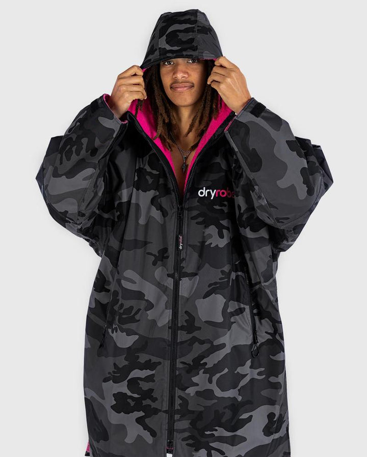 Dryrobe Poncho Advance Langarm V3 - schwarz/camo/pink