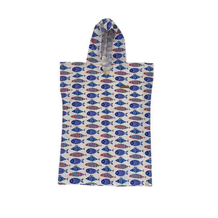 El Viento del Sur Kinder Poncho - red/blue fishes