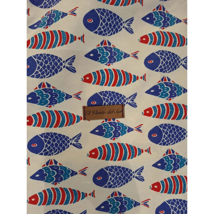 El Viento del Sur Poncho junior - red/blue fishes