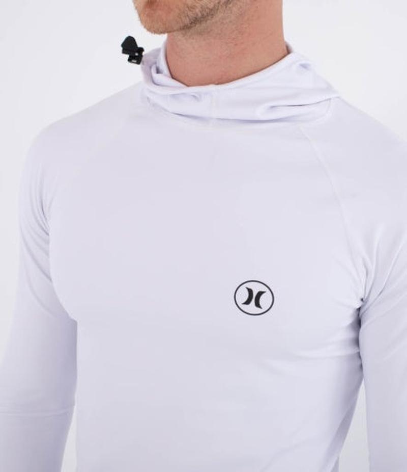 Hurley Herren Lycra Langarm mit Kapuze Slim Fit - Weiss