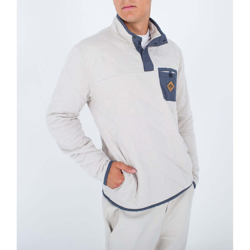 Hurley Herren Middleton Quilted 1/4 Zip Snap Fleece - bone