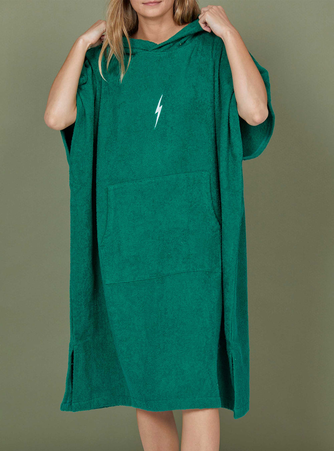 Lighting Bolt Hooded Poncho - Ultramarine Green