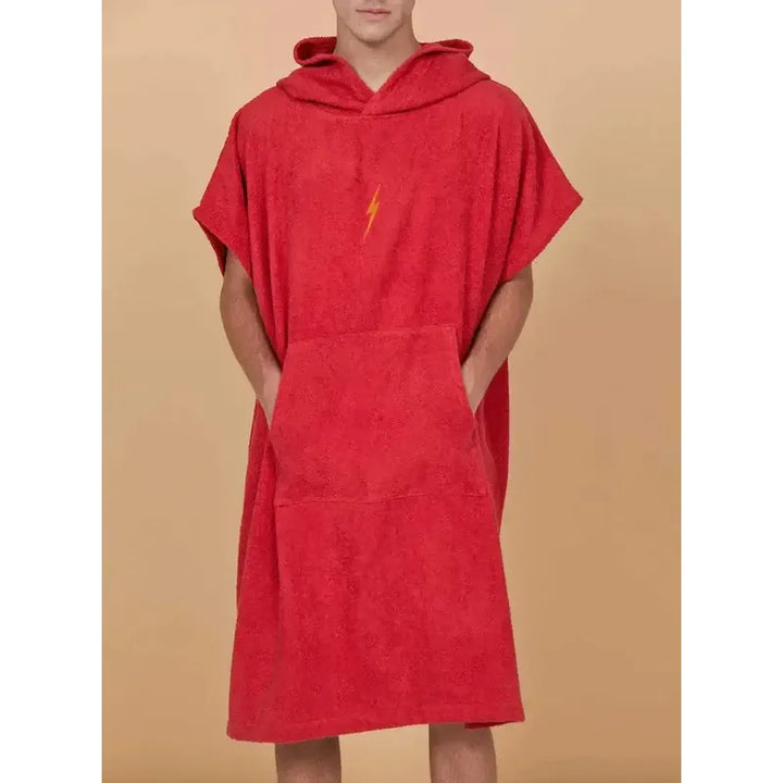 Lightning Bolt Hooded Poncho - red