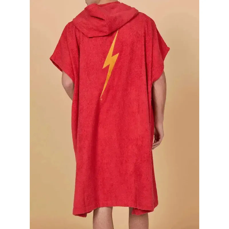 Lightning Bolt Hooded Poncho - red