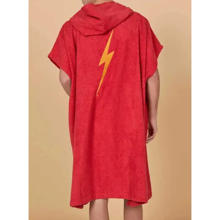 Lightning Bolt Hooded Poncho - red
