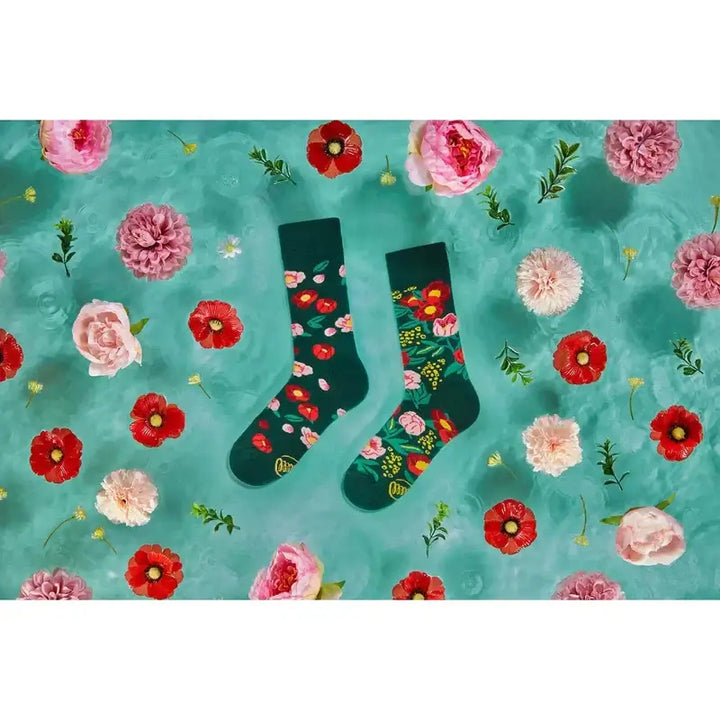 Many Mornings Socken - Flower Power Green