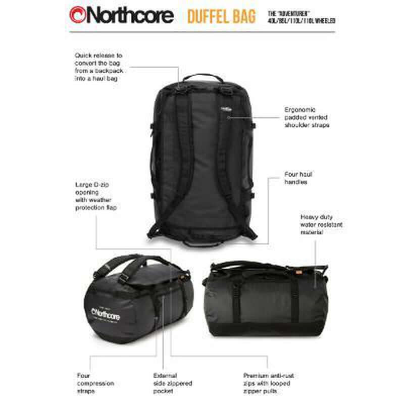 Northcore Duffel Bag 40l - black / white logo