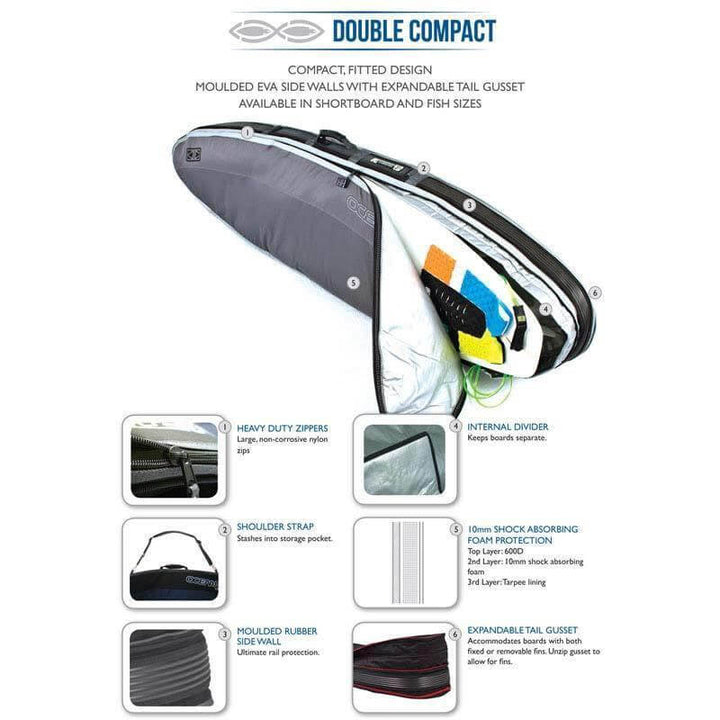 Ocean & Earth 6'0 Double Compact Shortboard Cover - silver