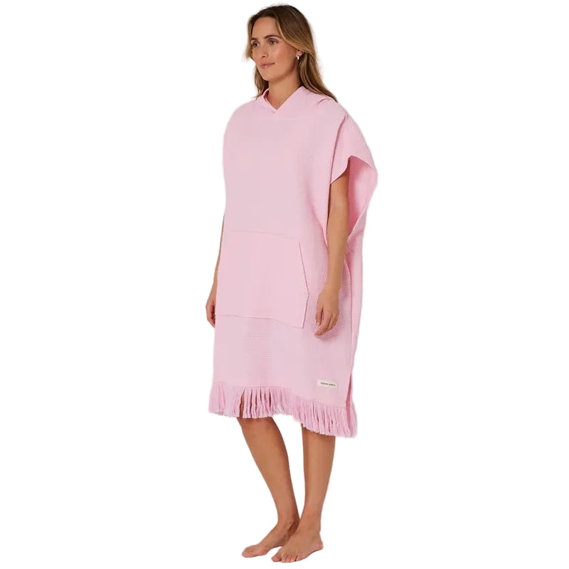 Ocean Earth Damen Hooded Poncho Waffle - Pink Sorbet