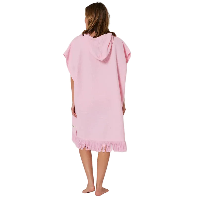 Ocean Earth Damen Hooded Poncho Waffle - Pink Sorbet