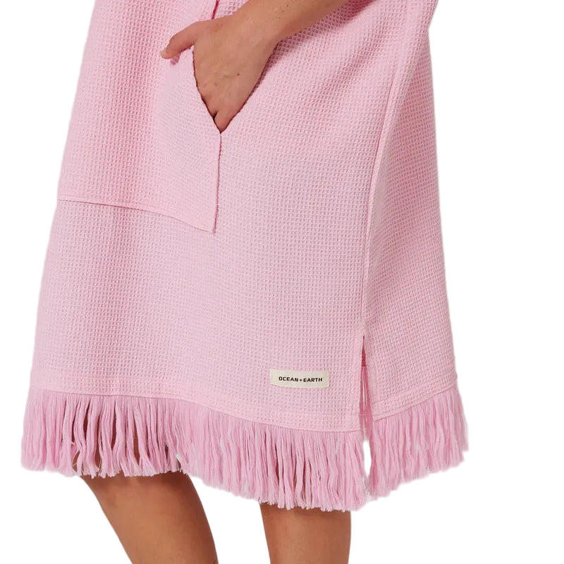 Ocean Earth Damen Hooded Poncho Waffle - Pink Sorbet