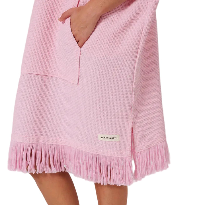 Ocean Earth Damen Hooded Poncho Waffle - Pink Sorbet