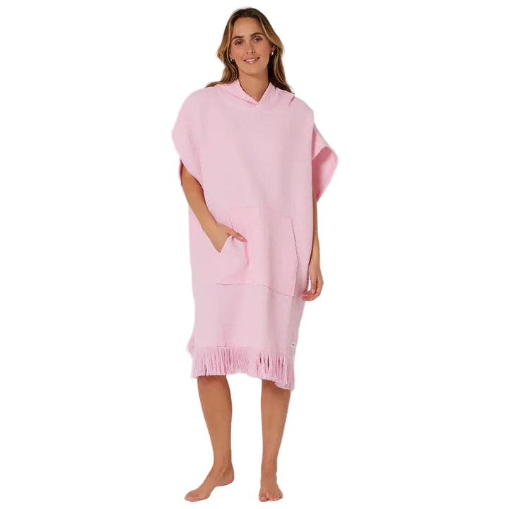 Ocean Earth Damen Hooded Poncho Waffle - Pink Sorbet