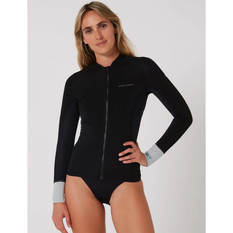 Ocean & Earth Damen Neopren Vest 1.5mm Frontzip, langarm - black