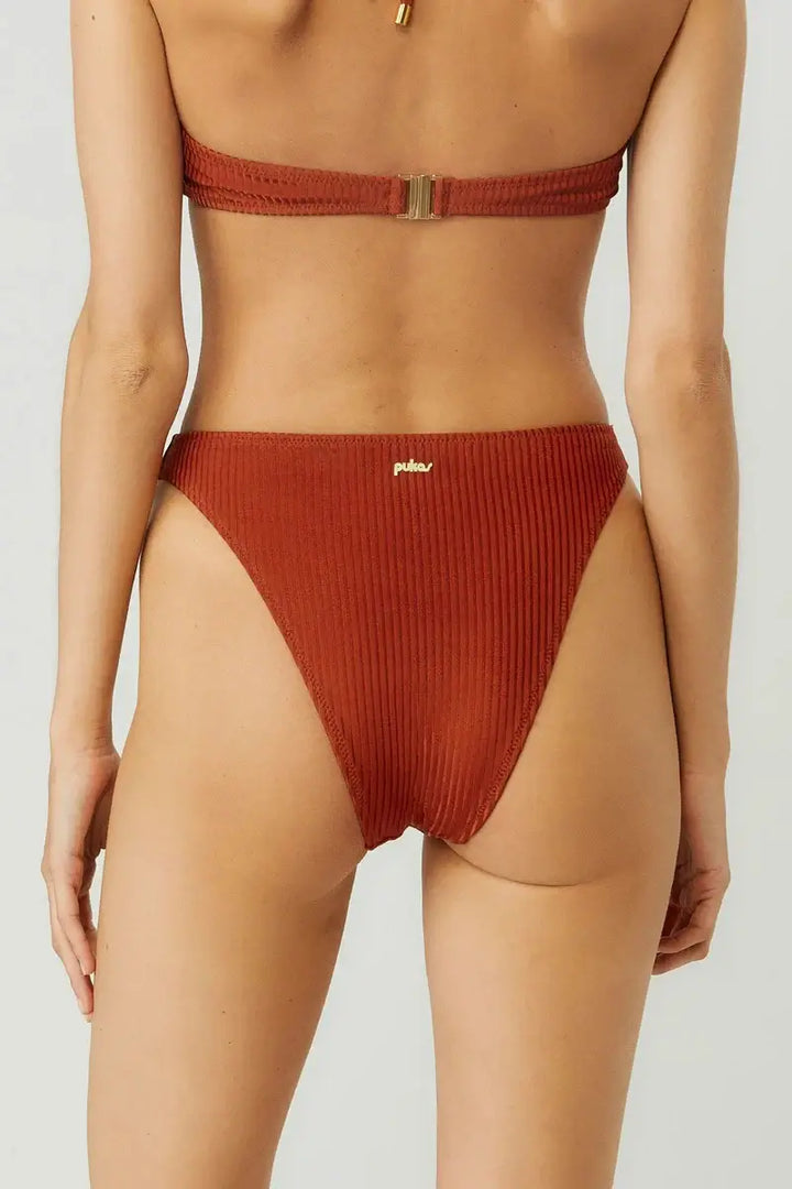 Pukas Bikini Bottom hight Waisted Rib - Brick