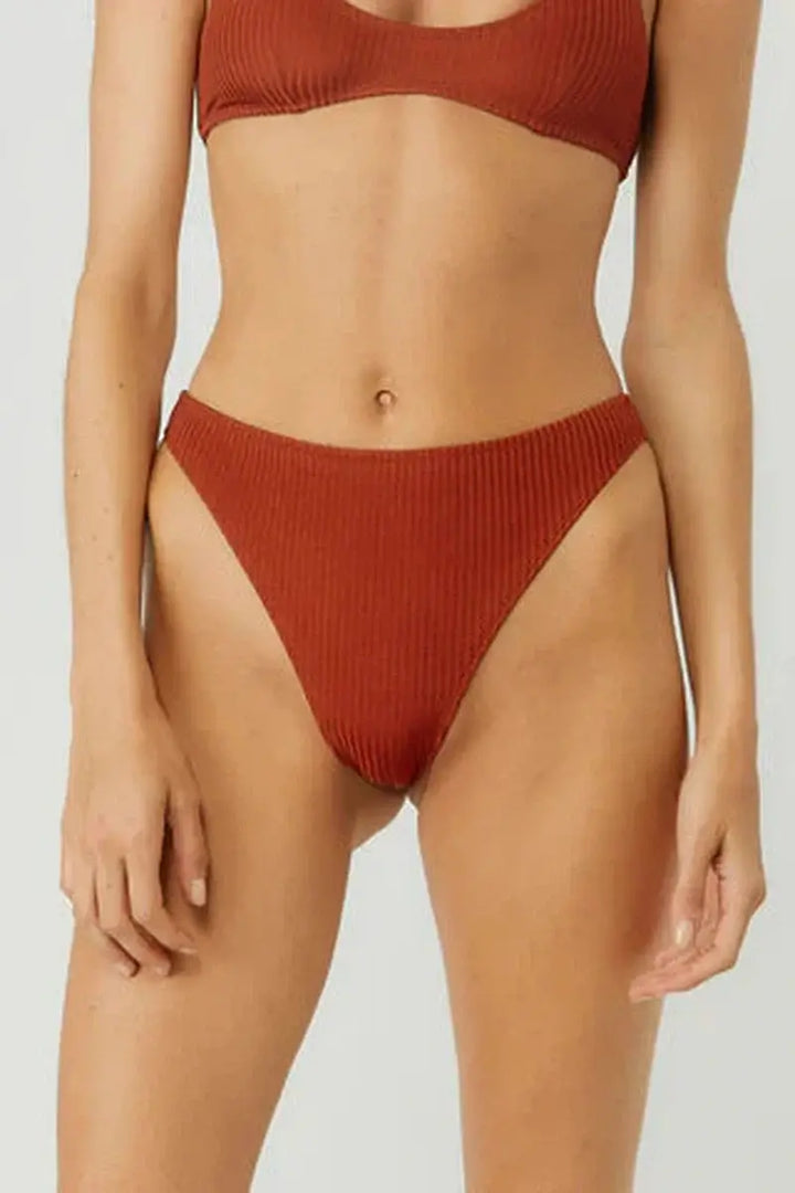 Pukas Bikini Bottom hight Waisted Rib - Brick