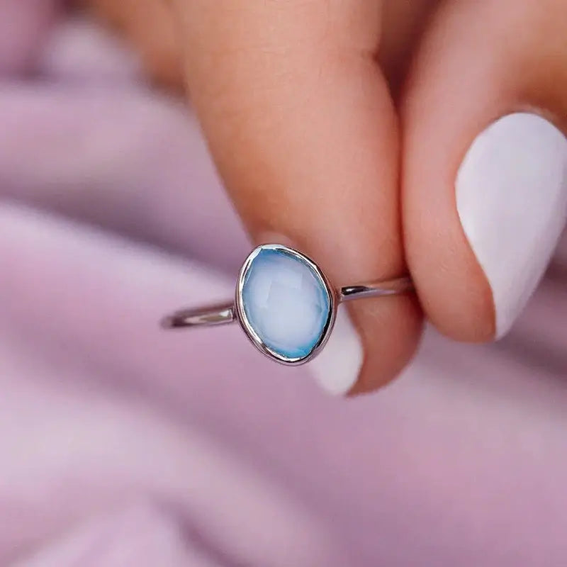 Puravida Ring organic stone - silver / blue chalcedony