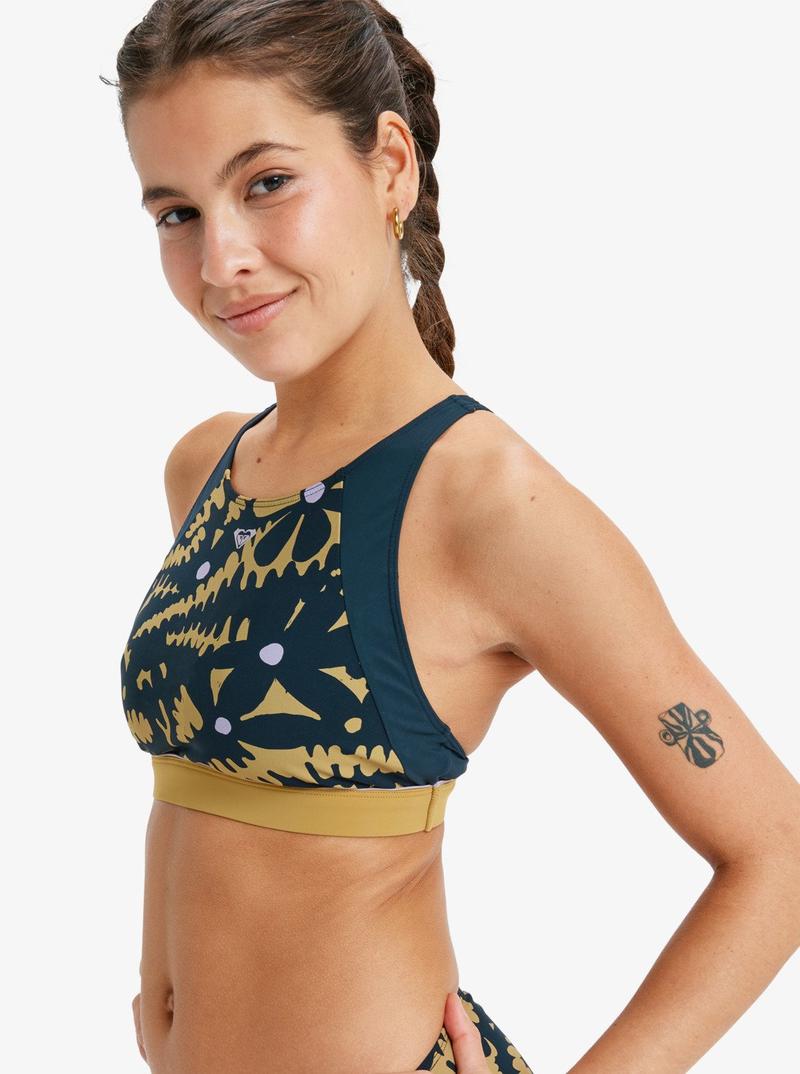 Roxy Bikini Top Active Short - anthracite big flowers