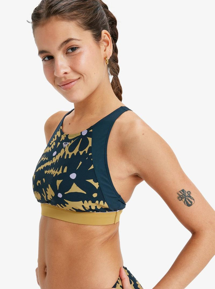 Roxy Bikini Top Active Short - anthracite big flowers