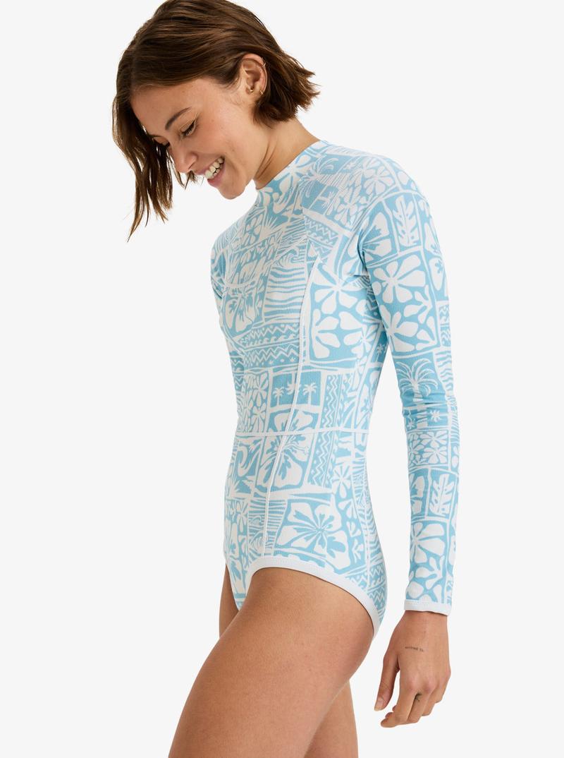 Roxy Damen Bodysuit Langarm Flowers Wave - Sky Blue Surfenirs