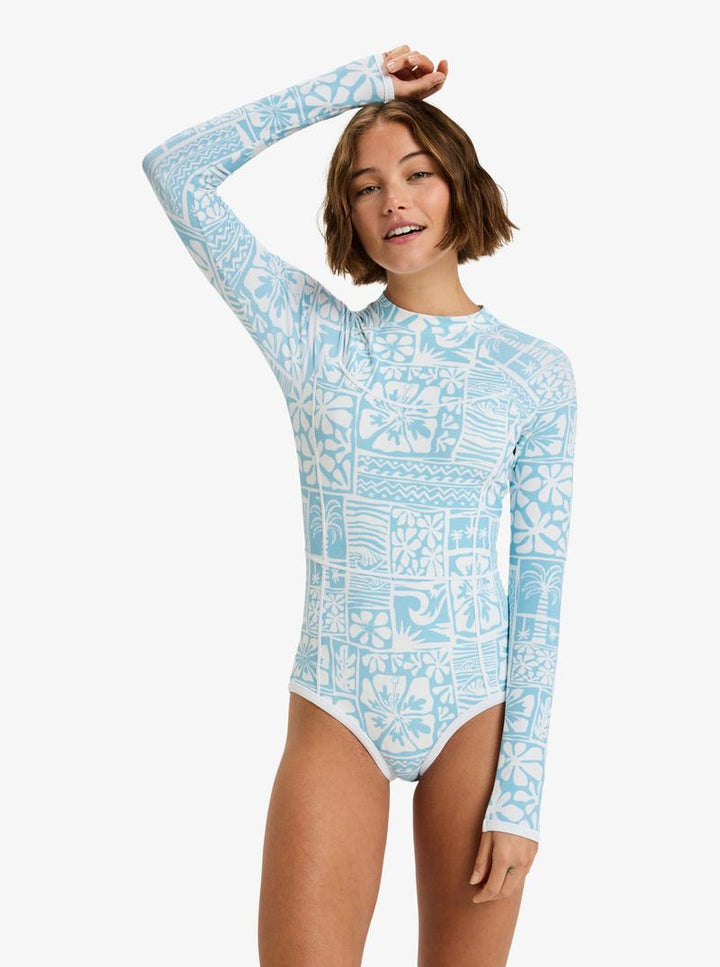 Roxy Damen Bodysuit Langarm Flowers Wave - Sky Blue Surfenirs