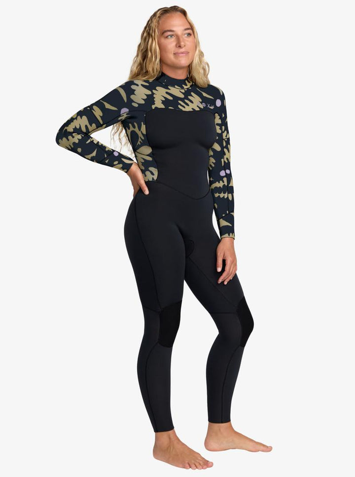 Roxy Damen Neoprenanzug 4/3mm Swell Natural Backzip - Black Flora