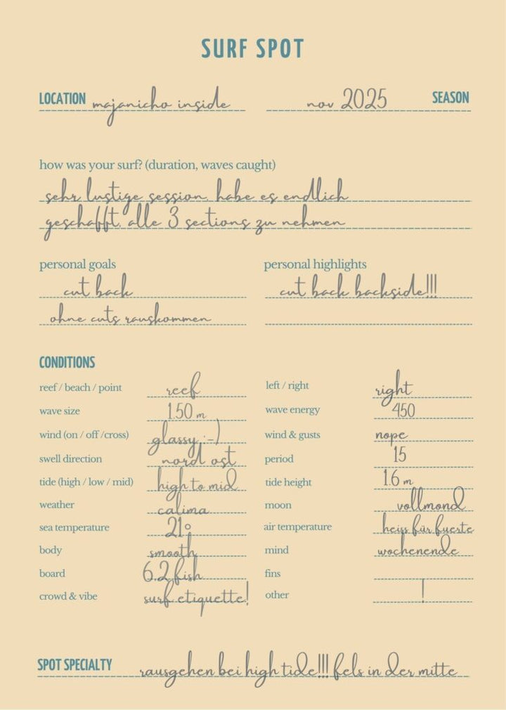 Surf Log Journal (engl.)