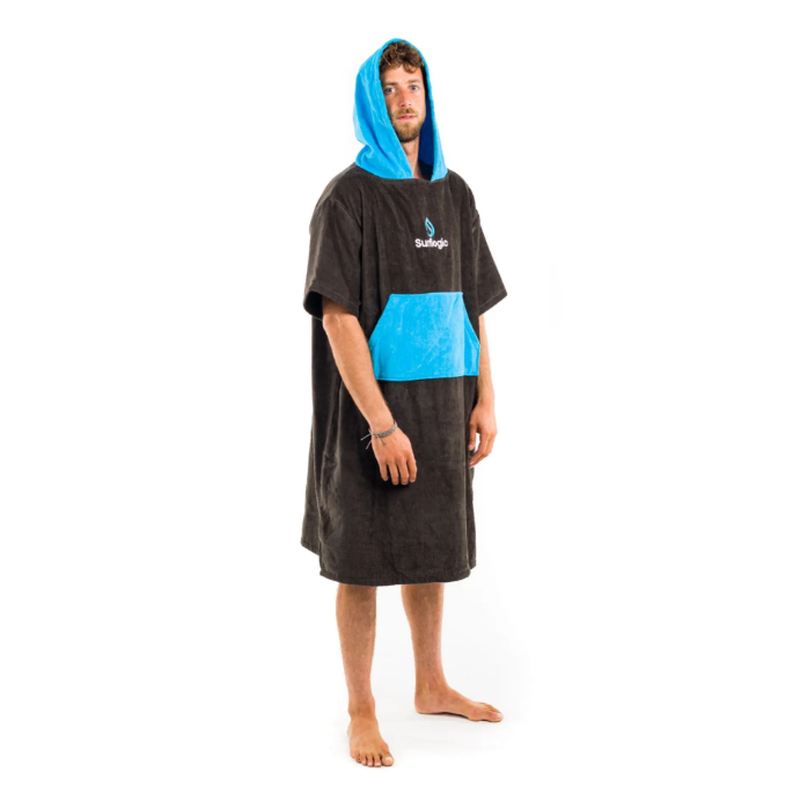 Surflogic Front Pocket Poncho - Black/Cyan