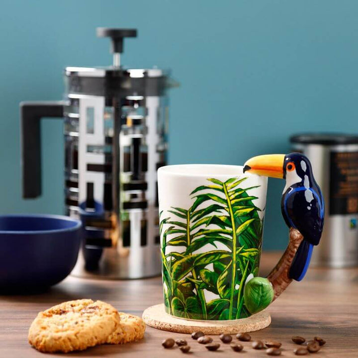 Tasse aus Keramik mit geformtem Henkel Jungle Explorer Tucan