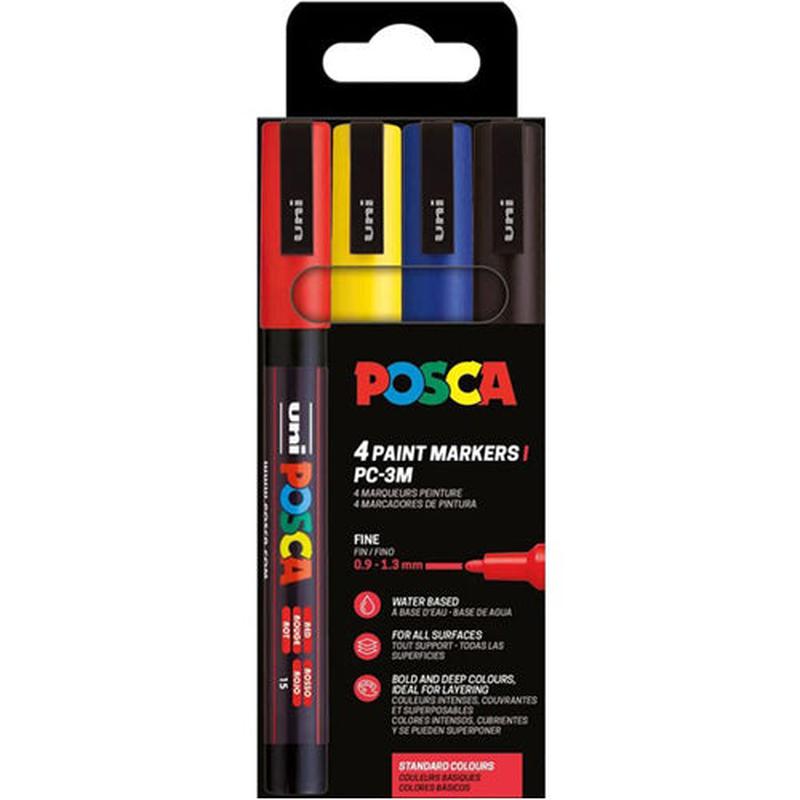 Uni Posca Marker 3M (1.3mm) Standard Colours - Set 4 Stück