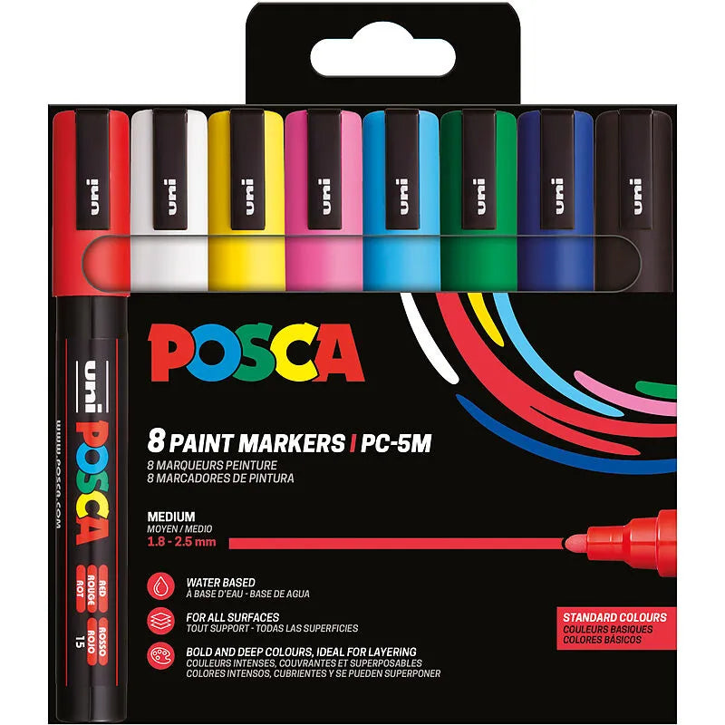Uni Posca Marker 5M (1.8-2.5mm) Standard Colours - assortiert (Set 8 Stück)