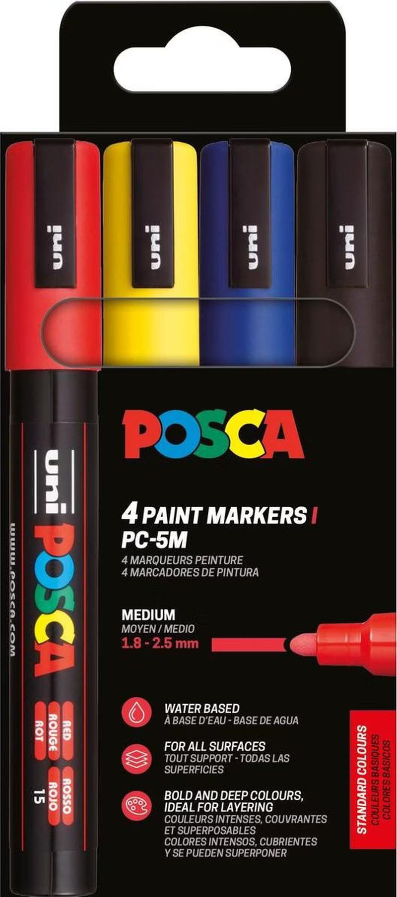 Uni Posca Marker 5M (2.5mm) Standard Colours - Set 4 Stück
