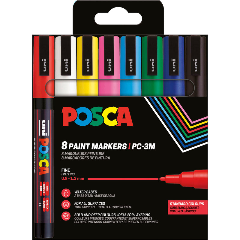 Uni Posca Marker 3M (1.3mm) Standard Colours - assortiert (Set 8 Stück)